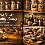 Image of a well-organized pantry with grains, oats, and lentils for a nourishing kitchen setup.